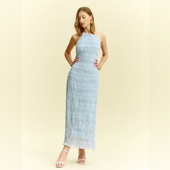 COMMENSE Light Blue Halter Ruched Dress - Picture 2 of 9